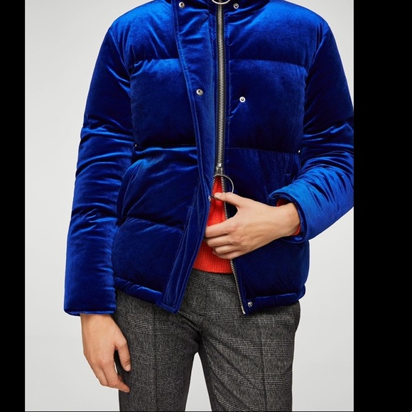 velvet blue puffer jacket